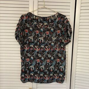 French Connection Multicolor 100% Silk Floral Crew Neck  Blouse Size 8